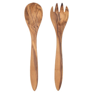 Juego de cuchara y tenedor de madera de olivo