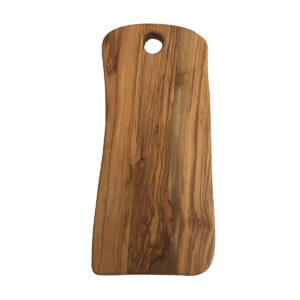 Tabla de cortar de madera de olivo artesanal con diseño natural y orificio para colgar