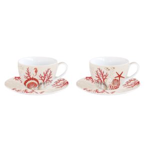 set dos tazas de café con motivos marinos rojos