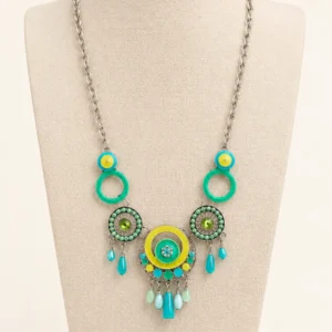 collar de esmalte estilo art deco circular de colores verde y azul