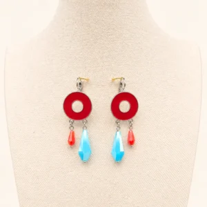 Pendientes redondos de esmalte de color rojo y azul
